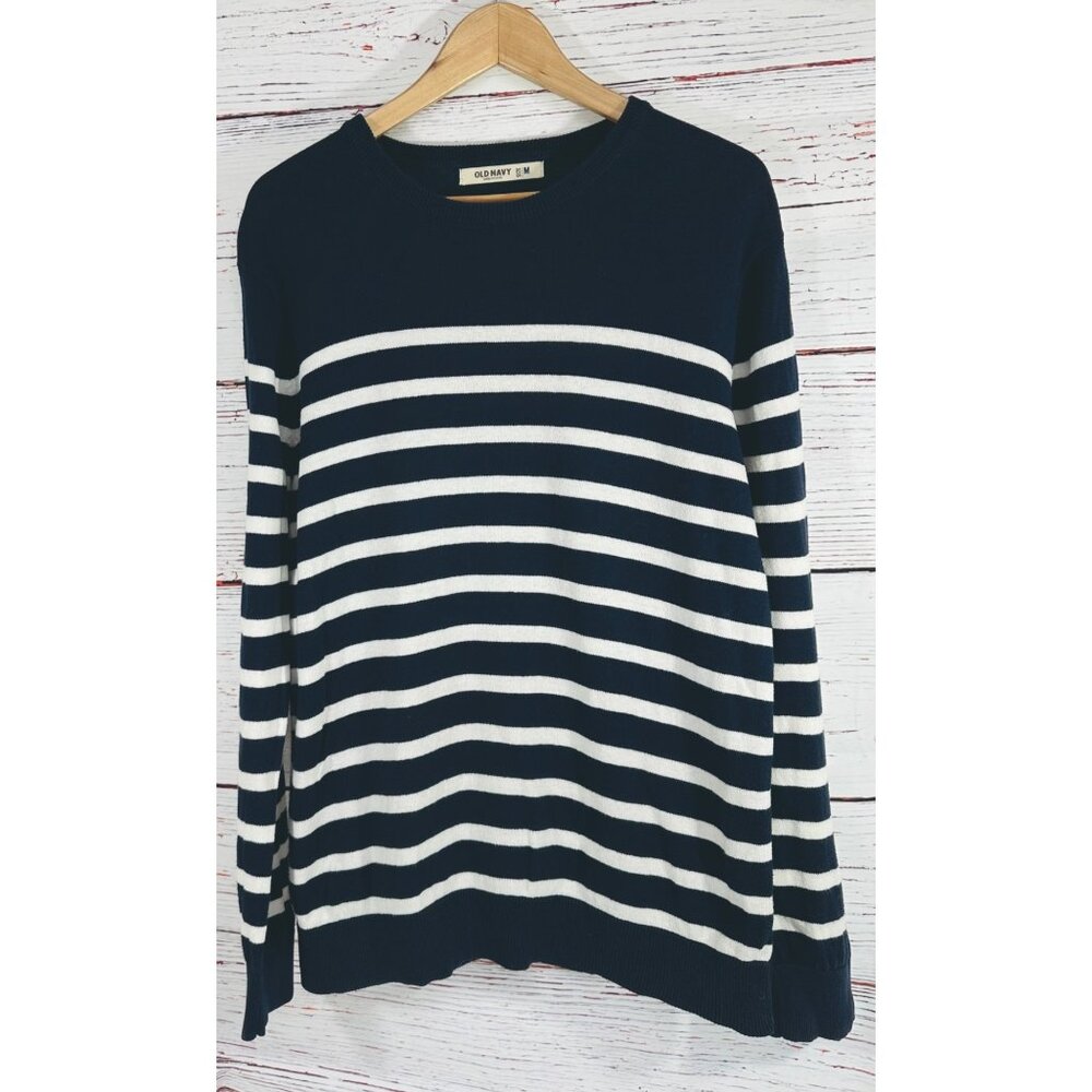 Old Navy Long Sleeve Sweater Navy & White Striped Size M Womens Cotton Blend